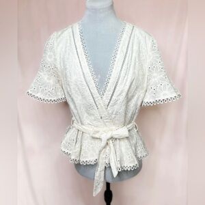 Selfie Leslie Summer Solstice Short Sleeve Lace Trim Top White, Sz L